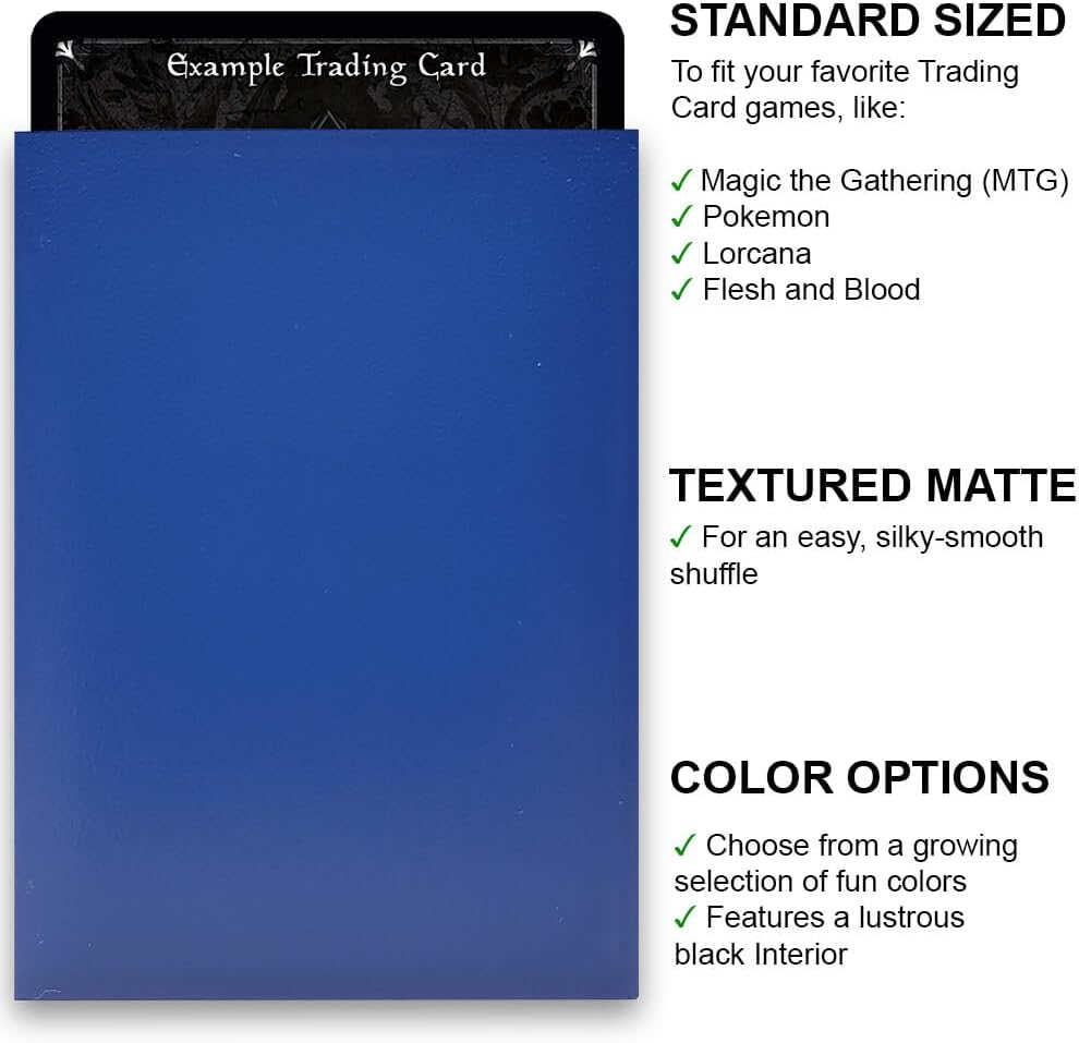 Fantasy North - Blue - 100 Solid Color (Bicolor) Matte TCG Card Sleeves - Black Interior - Fits Magic MTG Commander Pokemon and Other Card Games - Playing Card Sleeves