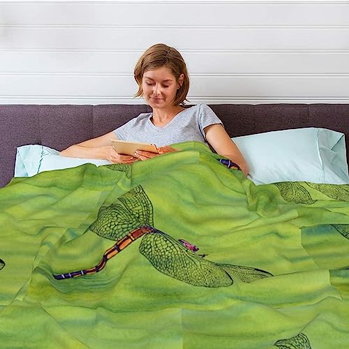 Couverture libellule bleue en peluche réversible pour lit et canapé