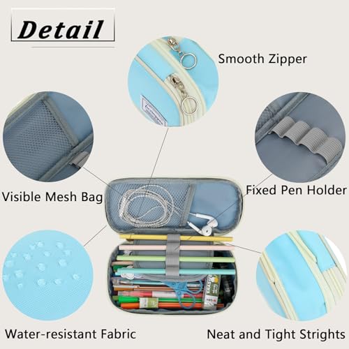Image of FUXINGYAO Pencil Case, Multi-compartment Pencil Pouch, Portable Pencil Bag (2101-big-BL)