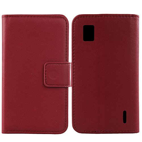 Gukas Design Genuino Cuero Case para LG Optimus G E973 E975 Flip Billetera Funda Carcasa Autentico Ranuras Tarjetas Piel Premium Cover (Rojo Oscuro)