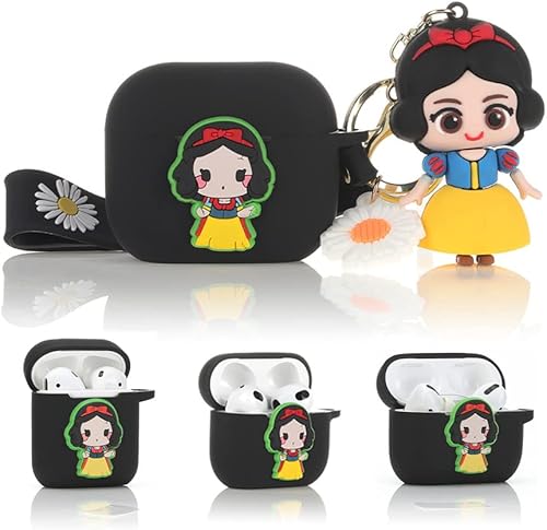 Funda de silicona compatible con Apple Airpods 1, 2, 3 y Pro [Serie de dibujos animados con llavero de muñeca] (Airpods Pro, princesa)