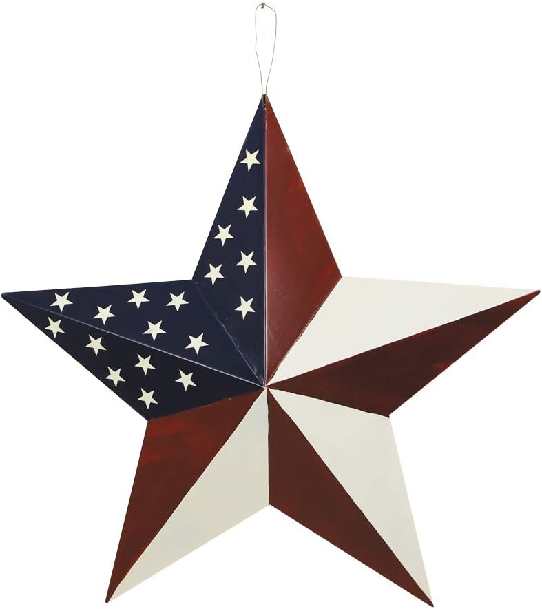 Patriotic Metal Barn Star Wall Decor, 16.5in Hanging Country Rustic Old Glory American Flag Metal Star July of 4th Memorial Day Hanging Sign