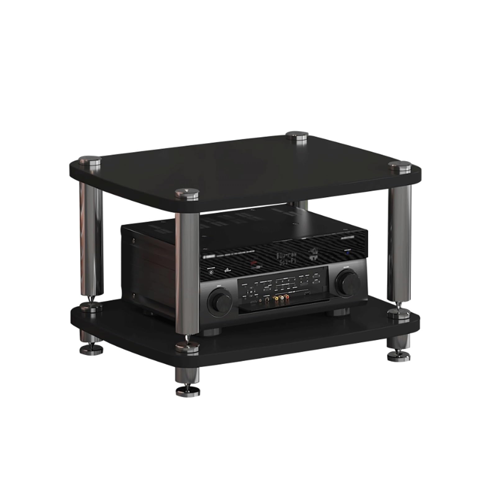 Black Wood AV Multimedia Support – 2-poziomowa półka HiFi na odtwarzacz CD i komponenty stereo, organizer narożny na telewizor i konsolę do gier, stylowy stojak na sprzęt