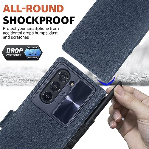 Woluki Capa para Samsung Galaxy Z Fold 5 com suporte de caneta S, capa carteira de couro legítimo, c