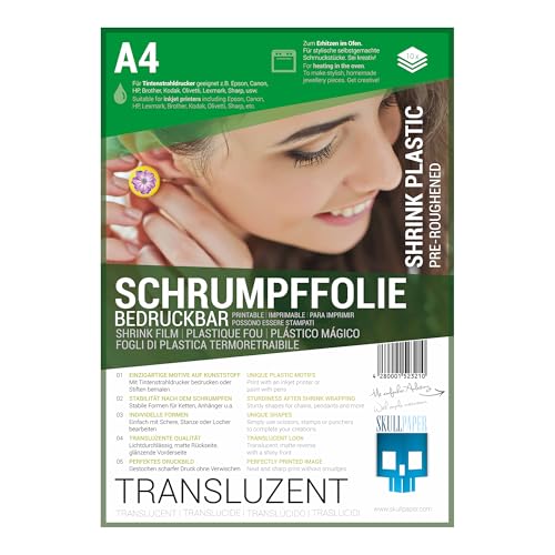 SKULLPAPER trasparente premium A4 film termoretraibile fai da te/film plastico termoretraibile/film termoretraibile stampabile - per stampanti inkjet (10 fogli)