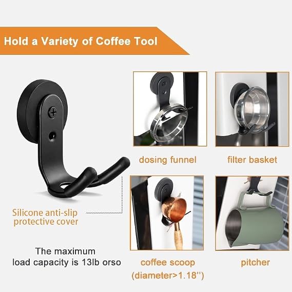 2-Pack Magnetic Portafilter&Tamper Holder,Espresso Accessories Organizer for Metal Wall Surface,Strong Magnet,Anti-Scratch,Space-Saving,Compatible with Ninja Luxe Cafe,Rancilio,Breville Coffee Machine