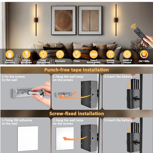 Apliques pared USB recargable interior con luz regulable negra 7