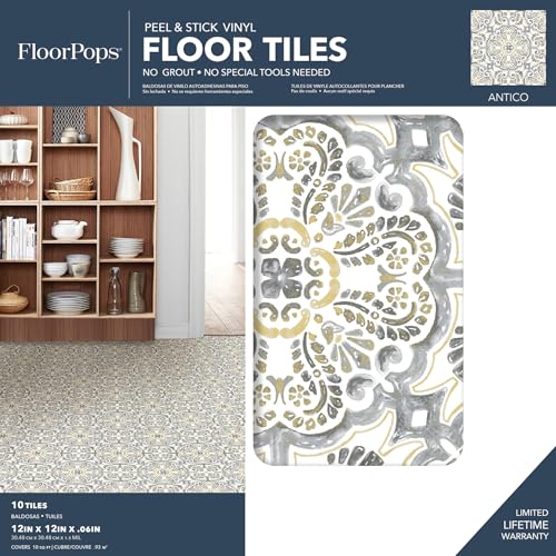 FloorPops FP2947 Antico Peel & Stick Floor Tiles, Multicolor