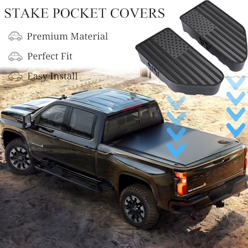 Image of Bed Rail Stake Pocket Covers for GMC Chevy Silverado Sierra 1500 2019-2024 2025 2026, GMC Sierra 2500 3500HD 2020-2024 2025 2026, Truck Caps Rear Holes Plugs Covers Black