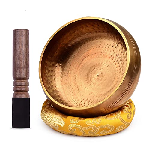20.5cm Large Tibetan Singing Bowl Set, Handmade Metal Sound Bowl with Soft Cushion & Wooden Mallet – Meditation, Chakra Healing, Yoga Relaxation