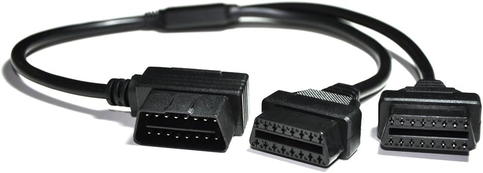 Das 16-polige OBD2-Splitterkabel mit einem Stecker und zwei Buchsen