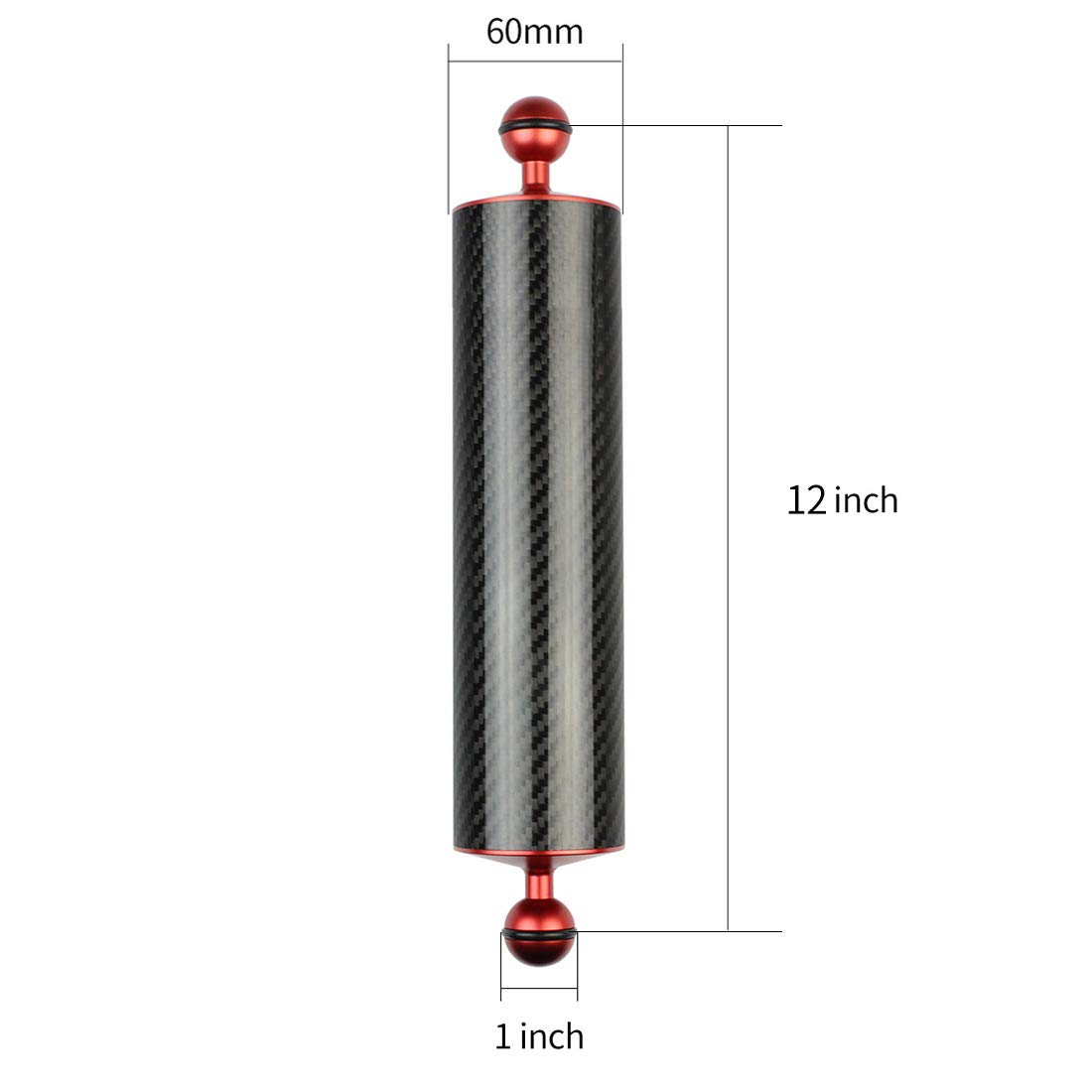 CS PRIORITY Kohlefaser-Schwimmerarm – 2,5 Cm, Dual-Kugel-System, Für Unterwasserfotografie, 35,6 Cm Lang, 2 Stück