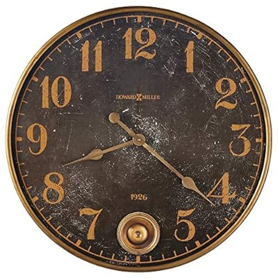 Howard Miller Union Depot Wall Clock 625-733 – Brass Finished Metal Frame, Aged Black Dial, Antique Home Décor, Brass Finish Pendulum, Quartz Movement