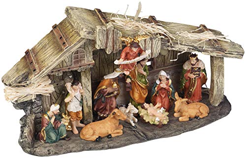 PEARL Krippe Weihnachten: Weihnachtskrippe aus Polyresin mit 11 handbemalten Figuren (Krippe mit Figuren, kaufen Weihnachten, Krippenfiguren)