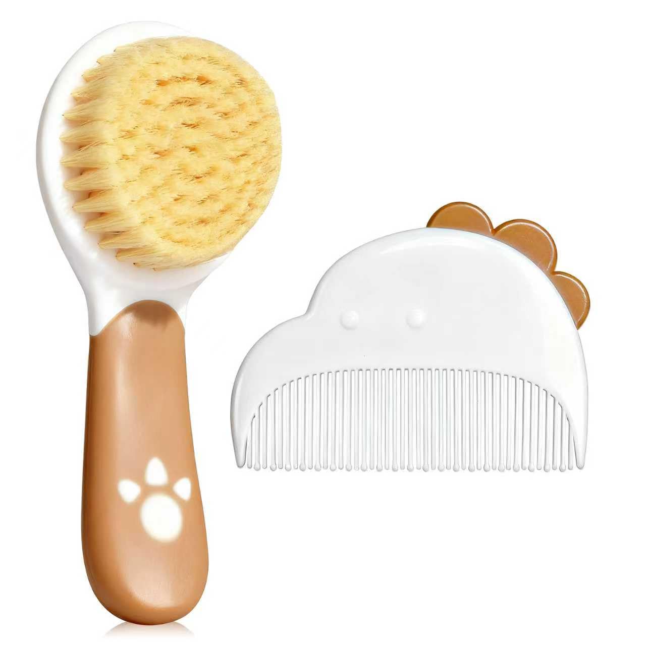 Baby Hair Brush and Comb Set, Soft Bristles Cradle Cap Brush for Newborns, Toddlers, Baby Registry Gift (Wood Color)