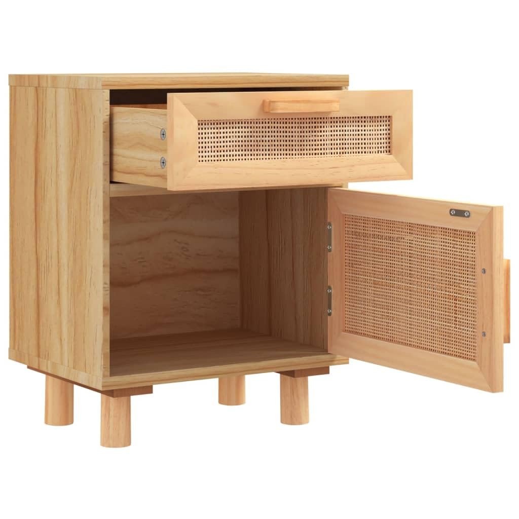 Comodino da giardino in legno massello di pino e rattan naturale, colore: marrone