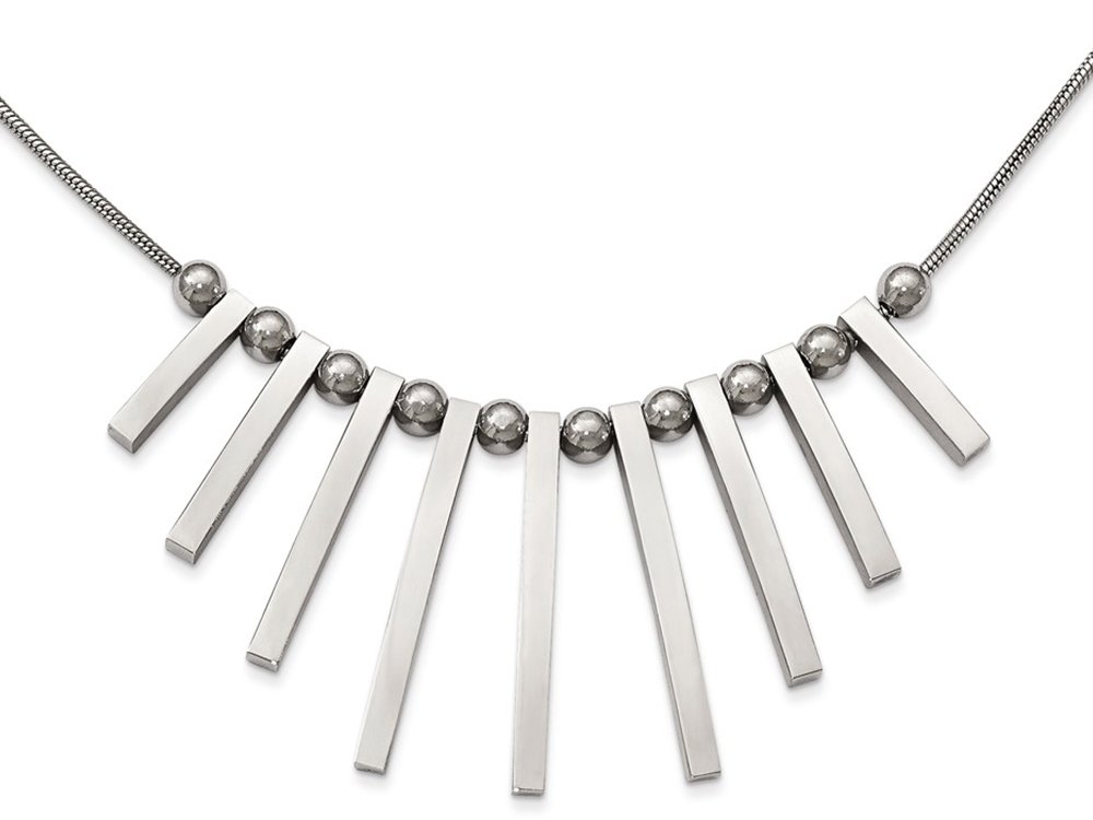 Chisel Stainless Steel Polished Bars and Beads W/1.25in. Ext Necklace