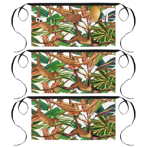 Tablier court multicolore jungle avec 3 poches frontales lot de 3 demi-tabliers
