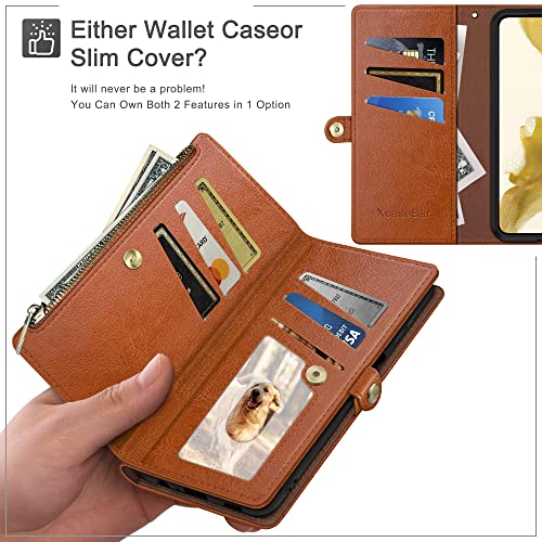 XcaseBar for Samsung Galaxy A23 5G/4G Wallet case with Zipper Credit Card Holder?RFID Blocking?, Flip Folio Book PU Leather Phone case Shockproof Cover Women Men for Samsung A23 case Light Brown