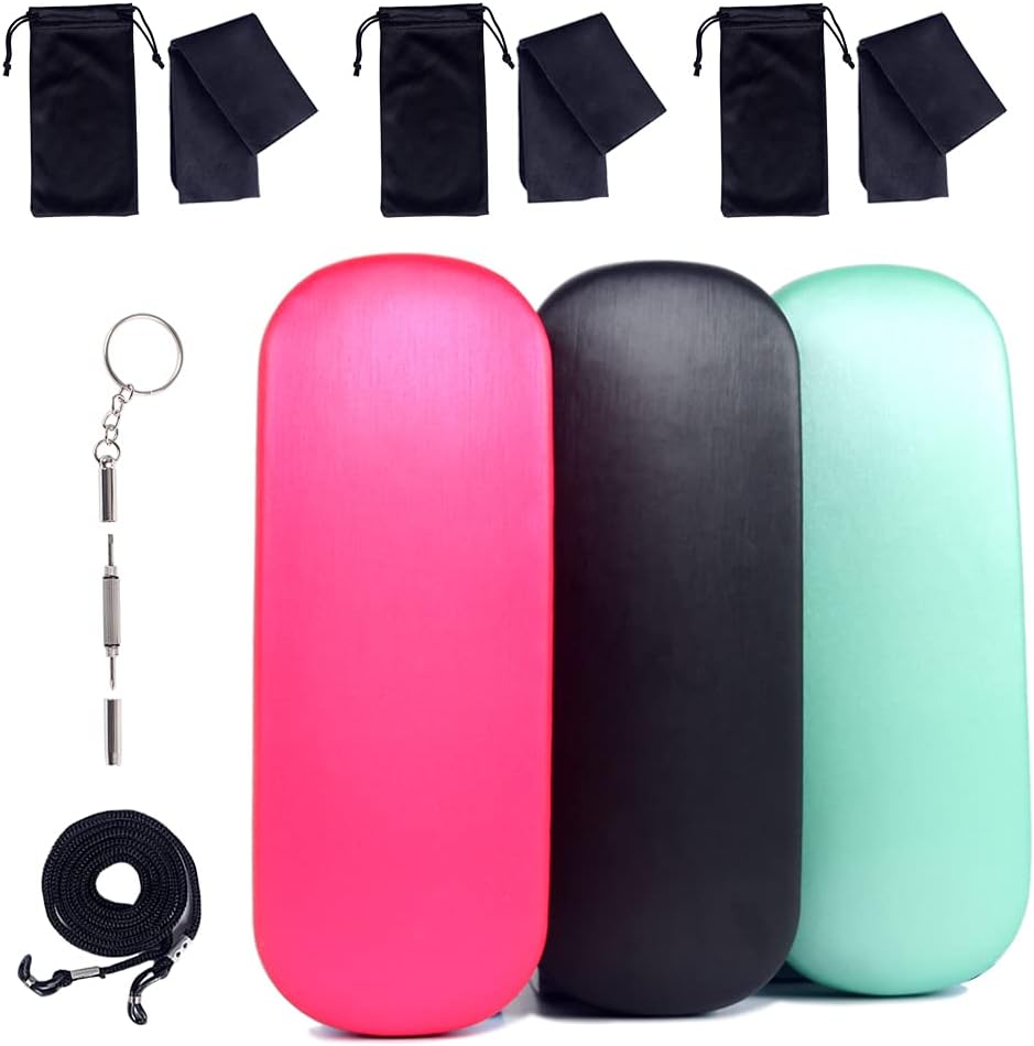 ADBGV 3Pcs Unisex Hard Shell Eyeglasses Cases, Protective Case For Glasses,Sunglasses Case with Cleaning Cloth