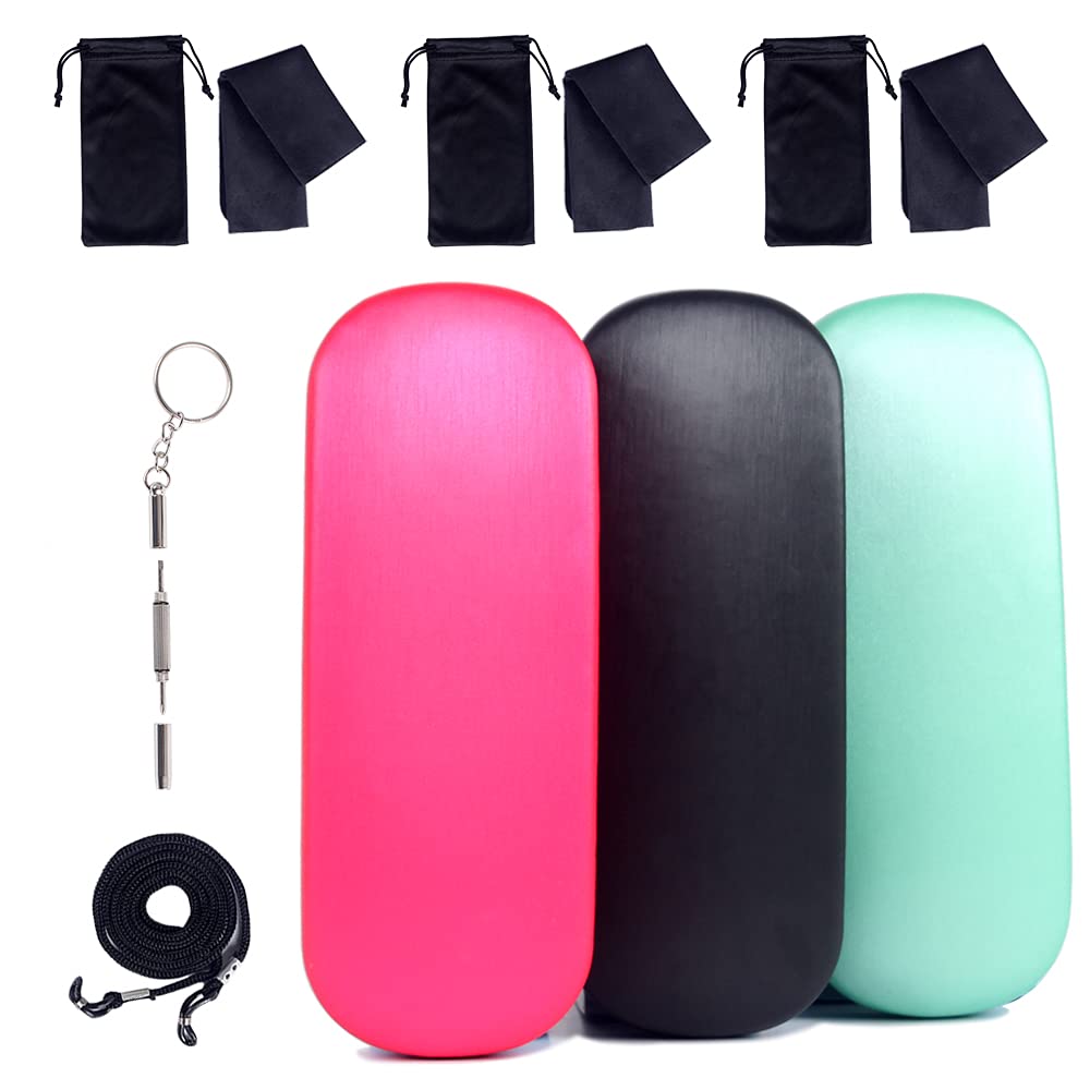 ADBGV 3Pcs Unisex Hard Shell Eyeglasses Cases, Protective Case For Glasses,Sunglasses Case with Cleaning Cloth