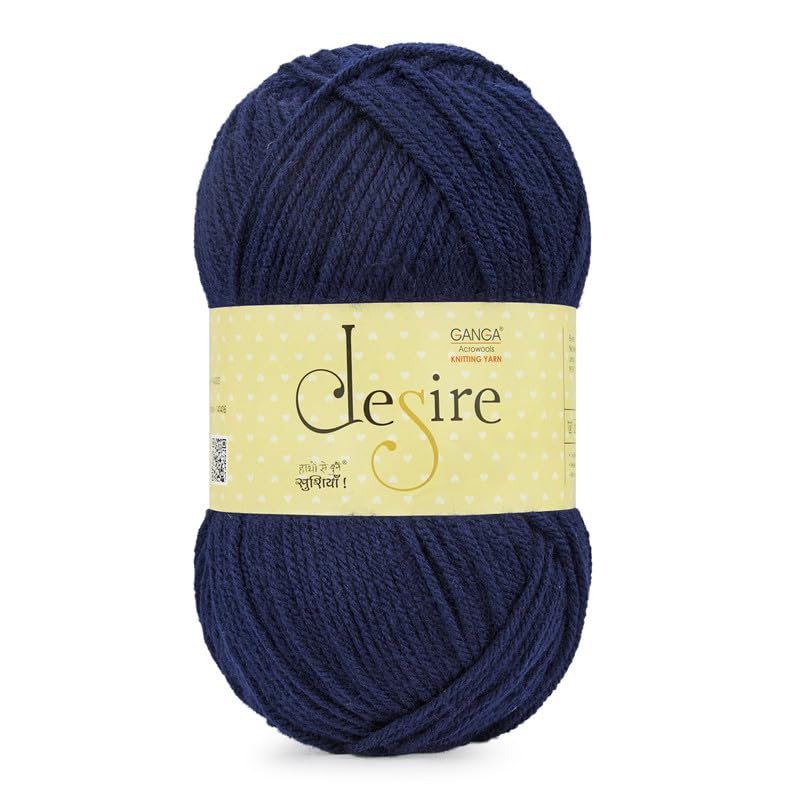 Image of Ganga Acrowools Acrylic Desire Hand Knitting and Crochet Yarn. Pack of 1 Ball - 100Gms. Shade No - DSR040, Uniform Navy