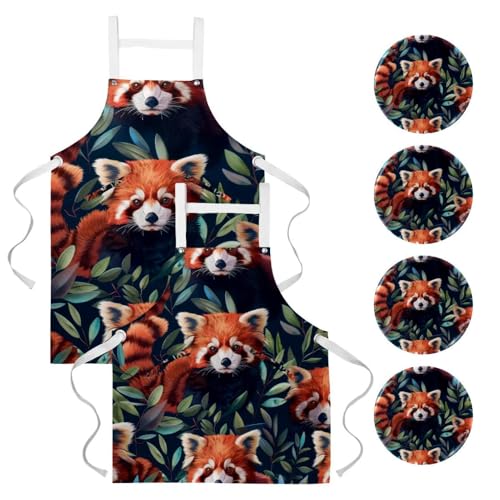 Lot de 2 tabliers de cuisine avec motif panda rouge caché pour restaurant