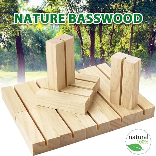 Image of 15Pcs 2.75x1.38 Inches Wood Table Number Stands, Wooden Place Card Holders, Acrylic Sign Holders for Wedding, Ceremony, Birthday, Party, Home Decoration, Events (3mm Slots)