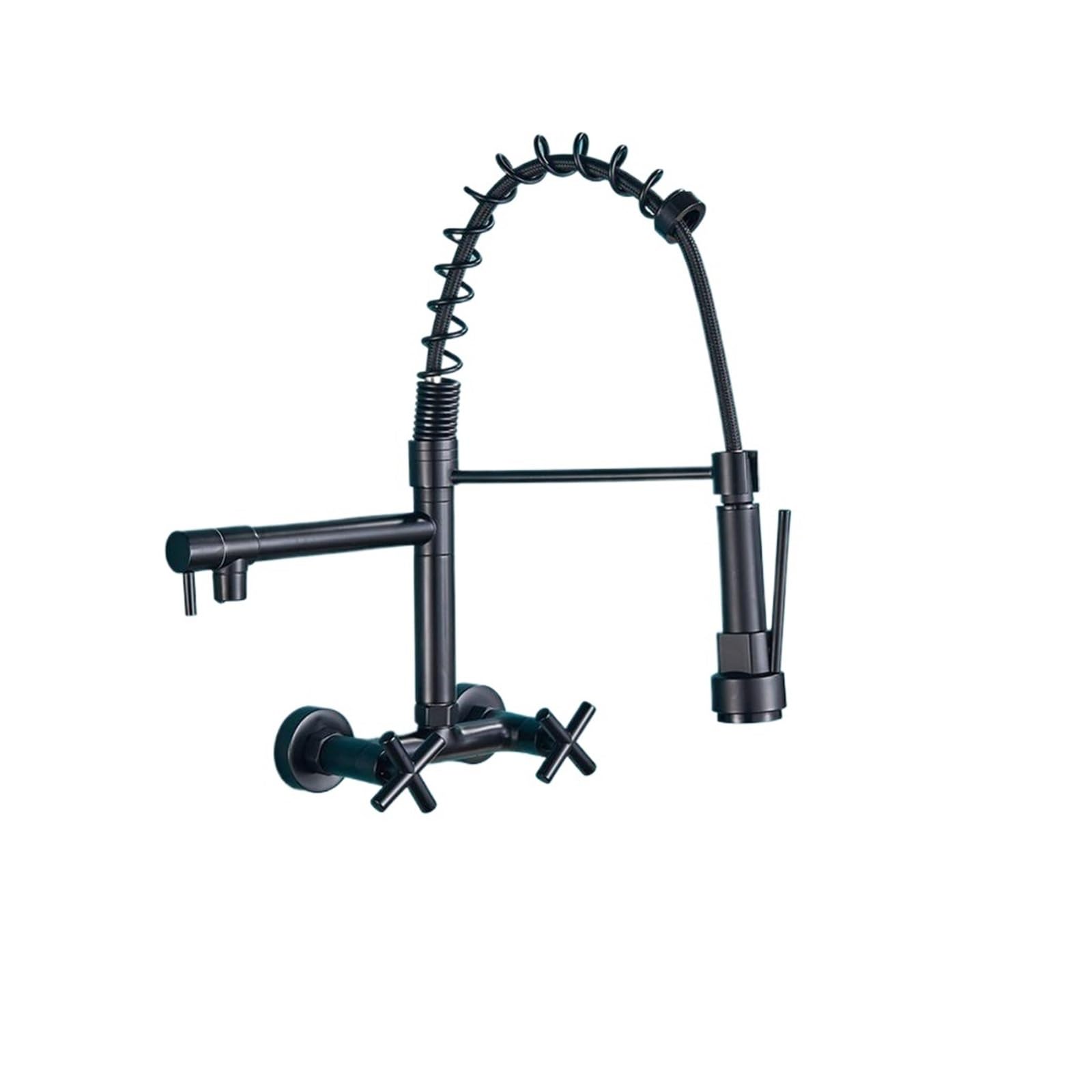 Gqnblvhzupdm Nero Kitchen Faucets, Kitchen Faucet Dual Handles Hot&Cold Mixer Water Tap, Wall Mounted Swivel Spout Spring Pull Down Faucets(Nero)