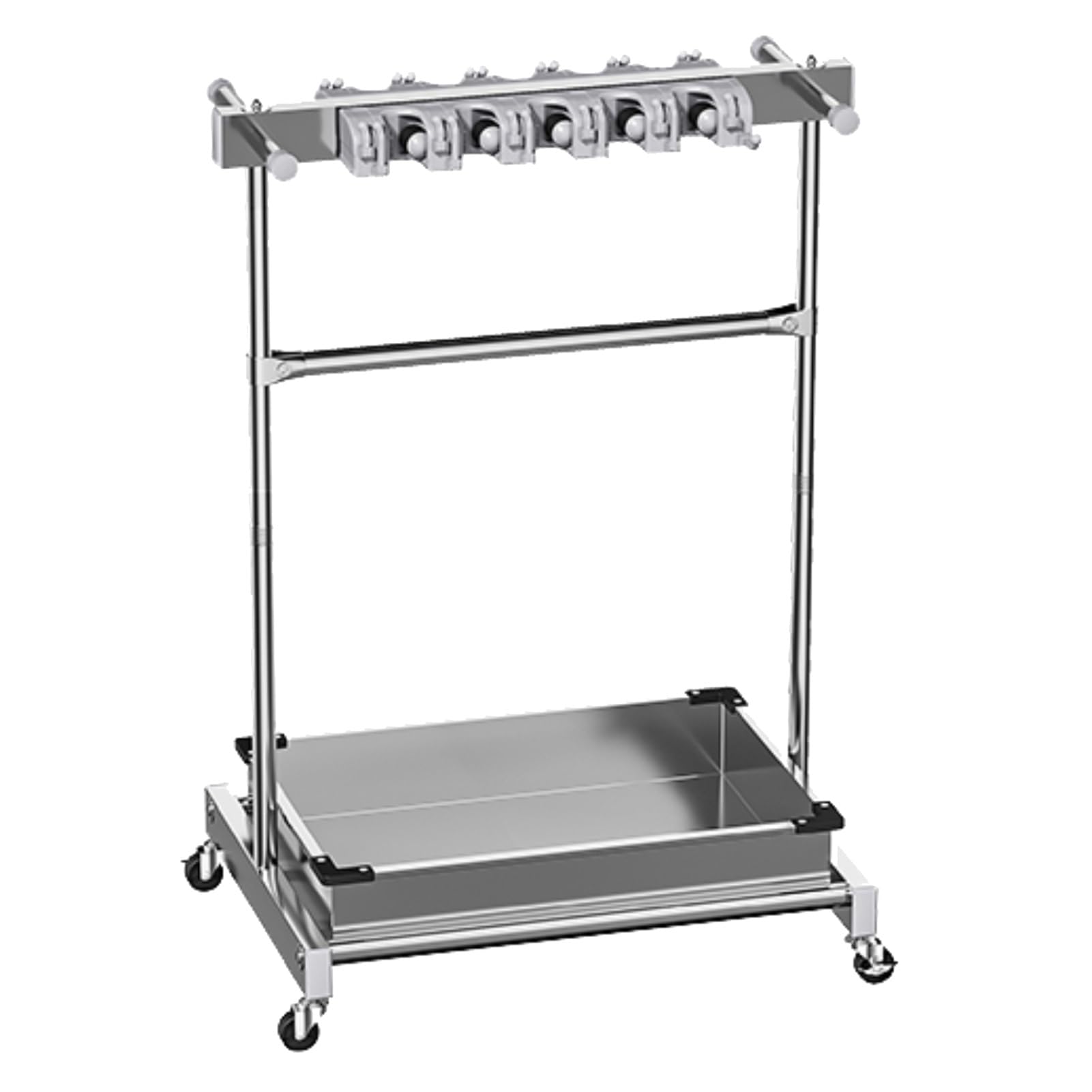 GOCHUSX Broom and Mop Holder, Movable Broom Organizer Storage with Universal Wheels, Stainless Steel Storage Rack Storage for Commercial Kitchen Restaurant Garages(Silver-B,97x50x122cm)