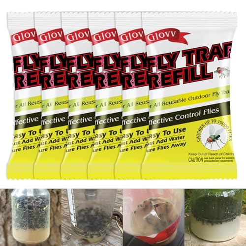 6 Pack Natural Fly Bait Refill 6 * 30g Fly Trap Attractant Packets Work with All Reusable Flies Traps Outdoor Fly Magnet Repellent Killer Catcher