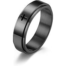 Minimalist Cross Stainless Steel Spinner Ring Anxiety Stress Relieving Rotating Fidget 6mm Band Rings for Men Women Christian Religious Relief Couple Cool Jewelry