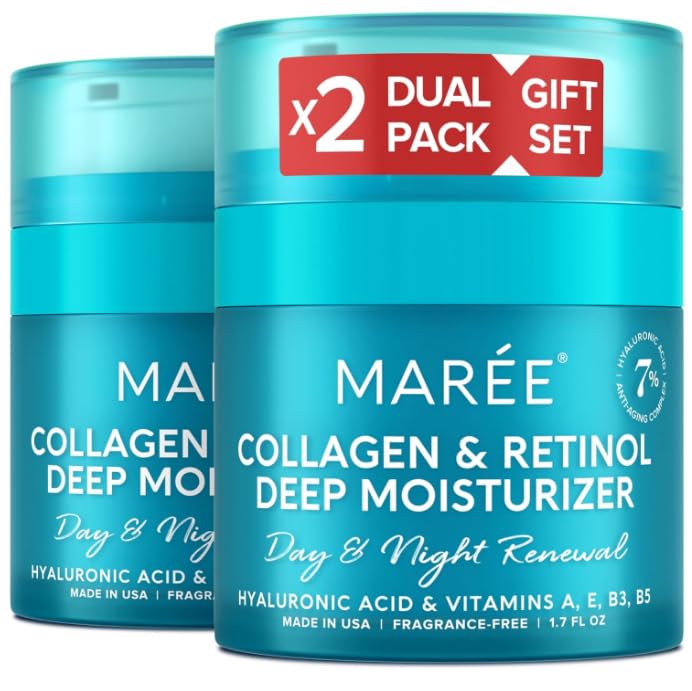 MAREE Face Moisturizer Collagen Cream for Face Gift Set 2 Pack - Hyaluronic Acid & Retinol - Anti-Aging Wrinkle Creams - Crema Para La Cara