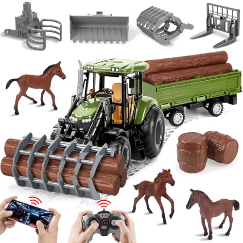 Herenear RC Trattore Telecomandato per Bambini, 22PCS Set di Trattore Radiocomandato - Con Rimorchio...