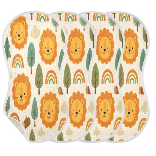 4 Pack Cartoon Lion Muslin Burp Cloths Cotton Absorbent Baby Burping Rags for Boys Girls Soft Newborn Burp Bibs, 22 x 11 Inch3