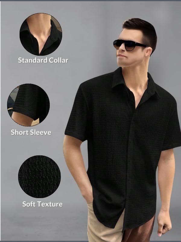 Image of DHRUVI TRENDZ Men's Poly Cotton Slim Fit Casual Shirt|Stylish Printed Formal|Half Sleeve Solid Shirt