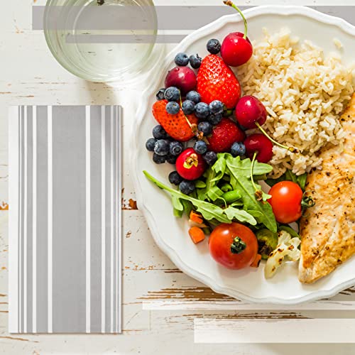 200 Pieces Disposable Paper Guest Towels Bulk, Paper Guest Napkins For Bathroom, Disposable Hand Towel Linen Feel Disposable Paper Napkin For Dinner Holiday 2 Ply Grey Stripe Paper Napkins #TOP6