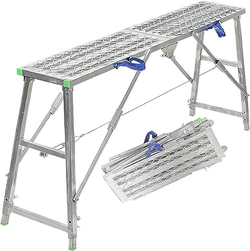 Portable Folding Scaffolding Equipment with Adjustable Height, Heavy Duty Bench Folding Ladders Stool with Non-Slip Step,Multipurpose Scaffolding Equipment Tower Ladder S