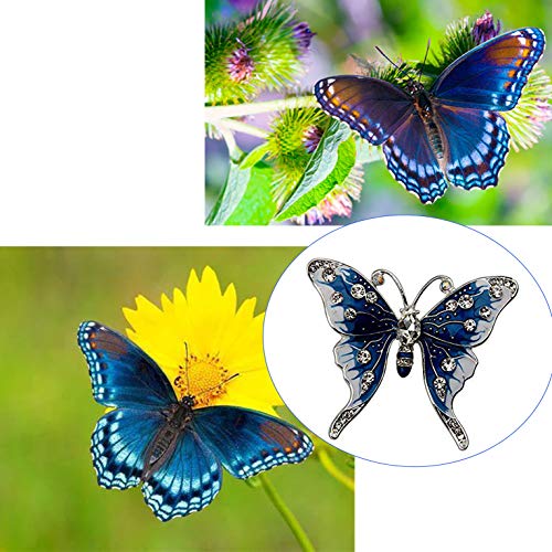 Image of FEELMEM Crystal Rhinestone Butterfly Brooch Pin Blue Color Butterfly Brooches for For Women Wedding /Banquet /Birthday Party