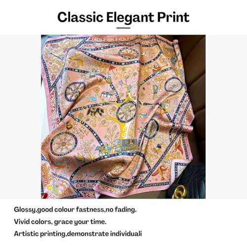Image of BendJoy French Flower Satin Silk Scarf for Women Stylish Pink Color | Multipurpose Use | for Hair & Neck | Easy Care | Lightweight & Breathable | Smooth Hair-Friendly Fabric