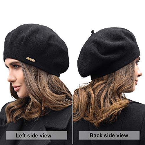 Braxton Black Beret - Warm Lined Wool Angora Knit Berets - French Paris Hat For Women #TOP2