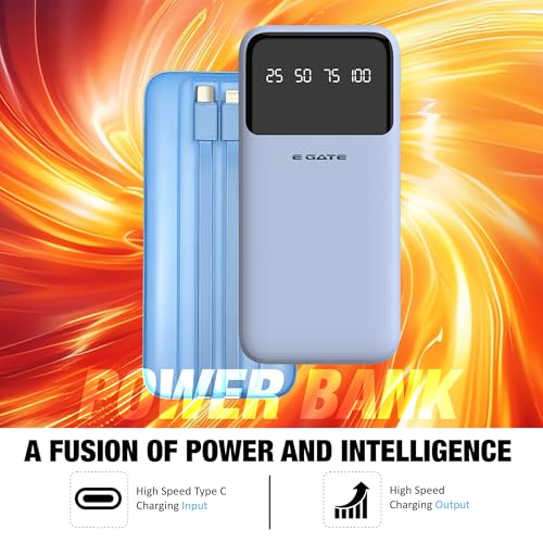 Image of 105P Powerbank 10000mAh Fast Charging | Built-in Lightening & Type C Cable for iPhone, Android, TWS etc Multi Device 22.5W Power Bank 5-in-1 Charger USB X 2, Type C X 2 & Lightening (Blue)