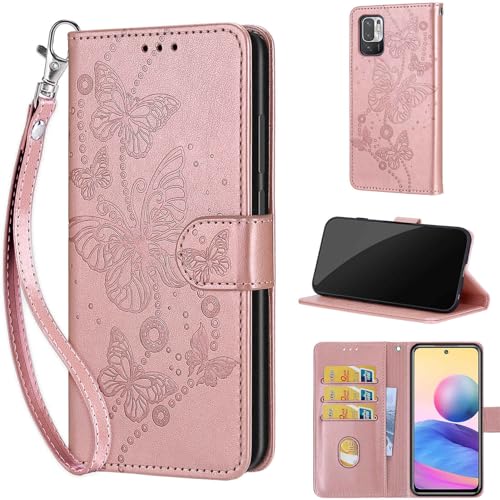 Funda para Xiaomi Redmi Note 10 5G (No para 4G) / Note 10T 5G / Poco M3 Pro 5G Carcasa, Flip Folio Cuero Magnético Carcasa compatible Xiaomi Redmi Note 10 5G / Note 10T 5G / Poco M3 Pro 5G Rosa Dorado