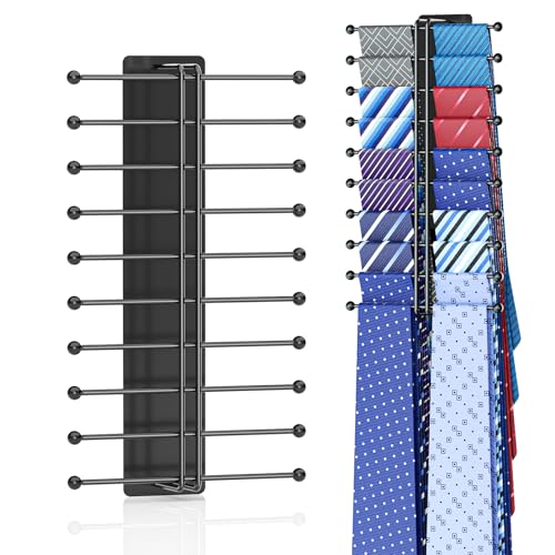 Tie Rack Wall Mounted, Tie Hanger for Wardrobe, Adhesive Tie Organizer for Men, Belt Hanger for Closet, Tie and Belt Storage Organizer with 20 Hooks, Wall Belt Holder for Scarf, Bra, Tank Top (Black)