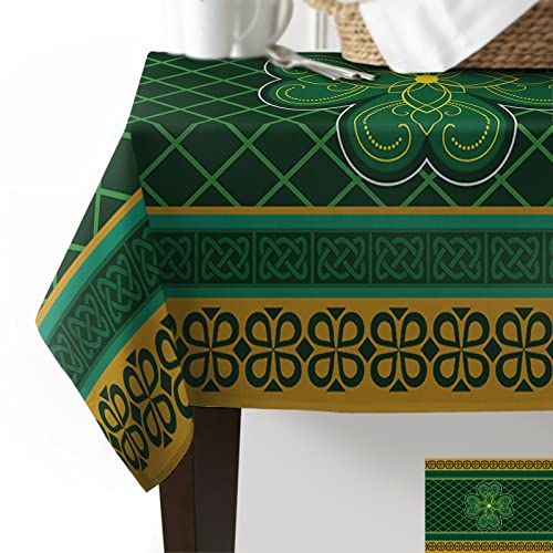 Warm Tour Rectangle Table Cloth Lucky Clover With Celtic Knots Washable Waterproof Tablecloths St. Patrick's Day Green Lattice Plaid Table Cover For Dinner Wedding Kitchen Holiday Party Decor #TOP1