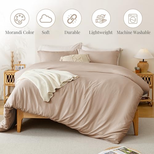 Image of MILDLY Super Soft Duvet Cover - 100% Microfiber Polyester Rugby Tan Comforter Cover Set 3 Pieces with Zipper Closure & Corner Ties (No Comforter) | Washed Microfiber Cotton-Like, Breathable Comfort, Hidden Zipper, Corner Ties, OEKO-TEX Certified, Fade Resistant