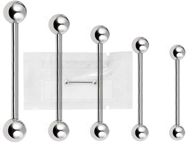 WARRIOR Piercing alla Lingua Barbell Sterile in Acciaio Chirurgico 316L 14G(1,6mm) con due Sfere a 4/5/6mm Lunghezza 12/14/16/18/20/22mm - 1