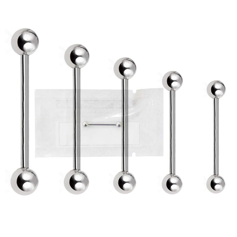 WARRIORPiercing lengua barra estéril Barbell fabricada en acero quirúrgico 316L 14G(1,6 mm) con dos bolas 6mm de largo 14/16/18/20/22 mm PLS-001