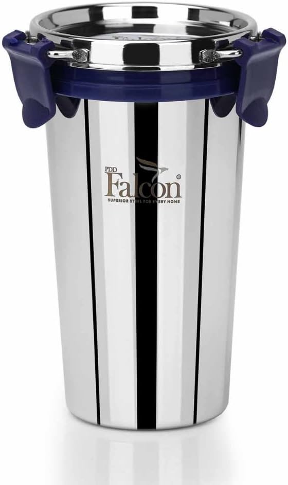 PDDFALCON Stainless Steel Eco Nxt Tumbler/Glass with Steel Lid and Extra clamp, 100% Leakproof BIS Certified, Jindal Seal & Made in India (450ml)