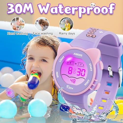Image of Juboos Kid's Digital Watch for Boys and Girls, Waterproof LCD Digital Sports Kids Watch with 7 Color LED Lights, Stopwatch, Alarm